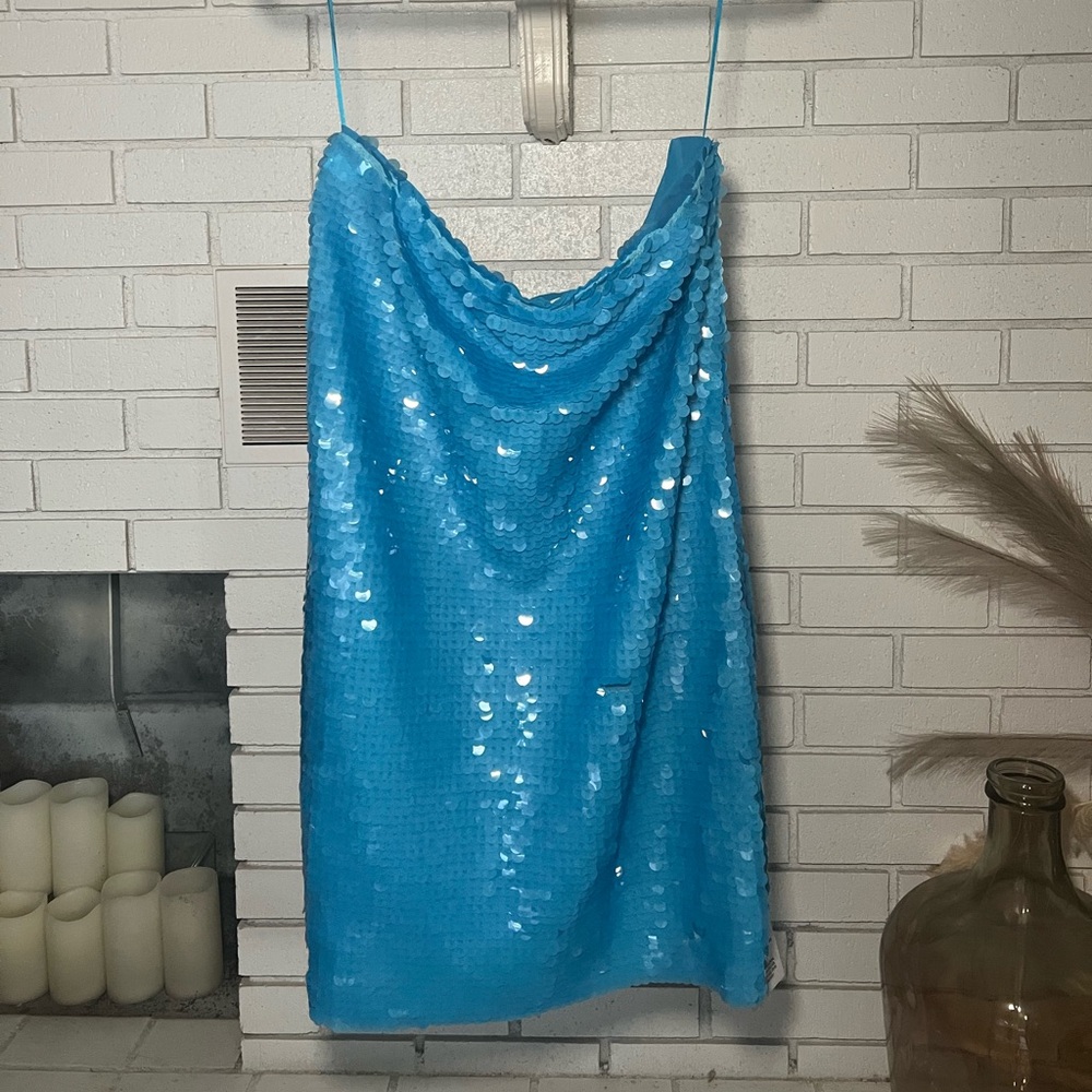 Topshop Sequin Blue Strapless Dress